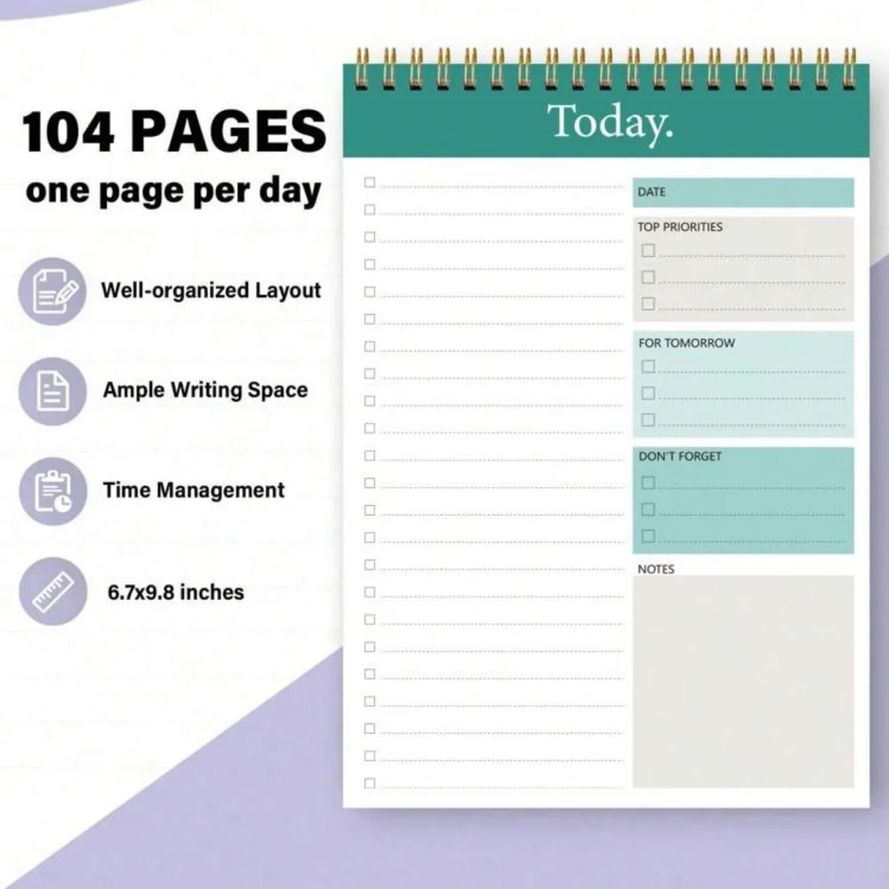 Teal and White Daily Planner Notepad